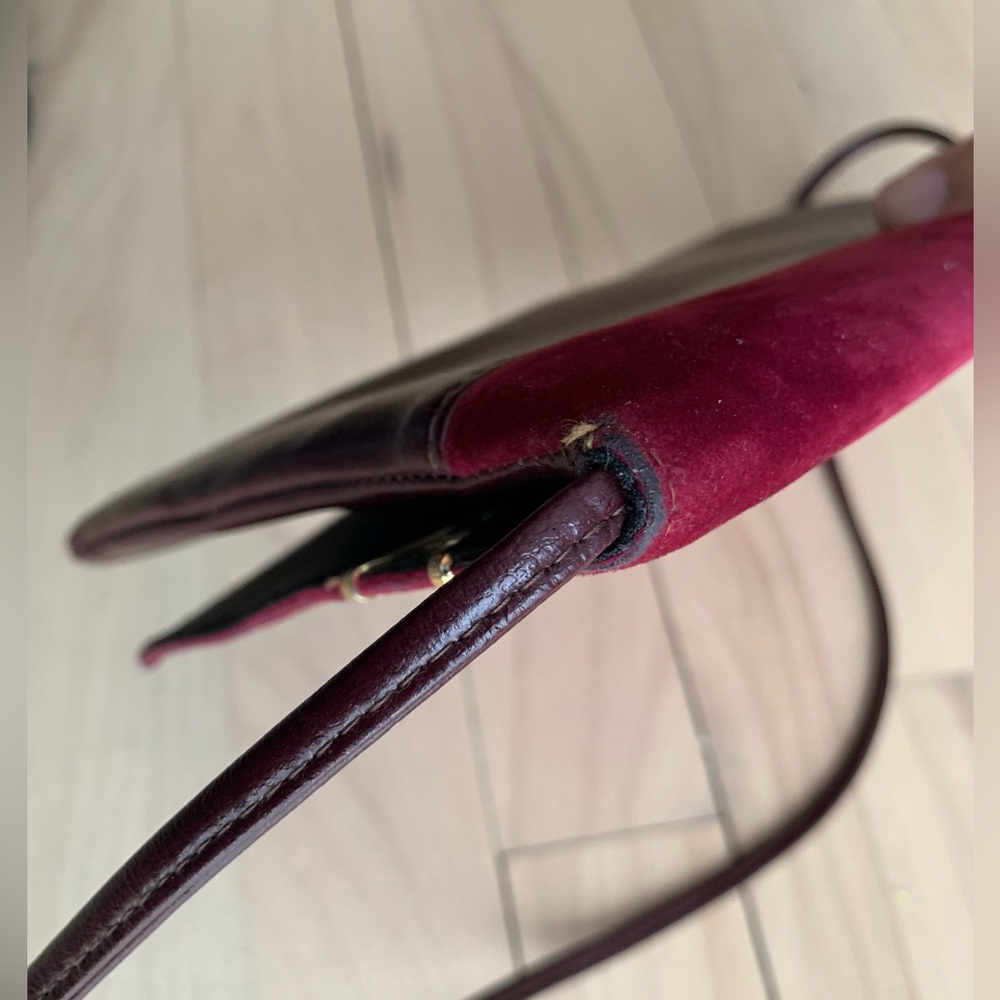 VINTAGE - Burgundy Velvet & Leather Envelope Shoulder Bag - Picture 8 of 9